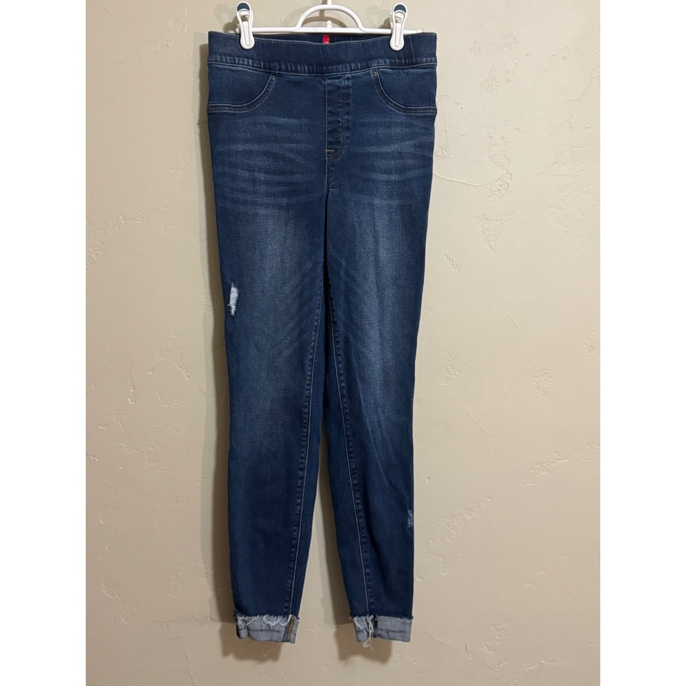 Spanx Jeans Womens M Blue Distressed Skinny Cuffed Ankle Jean